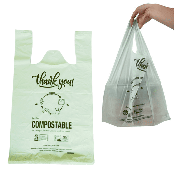 OrangeBio Medium-size Compostable Shopping Bags | 500 Count | 20 Lbs | 10" x 6" x 20"