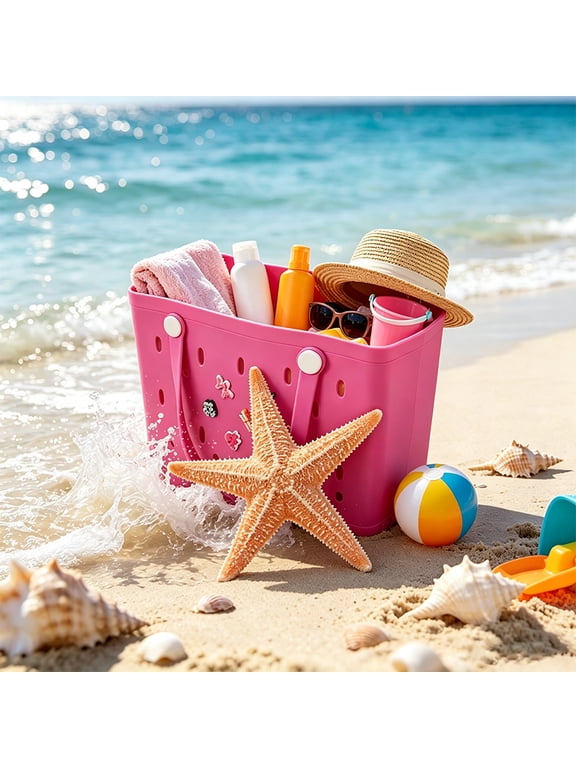 Medium EVA Beach Tote Bag, Waterproof Washable Portable Open Tote Bag for Beach, Pool, Outdoor Sports Travel