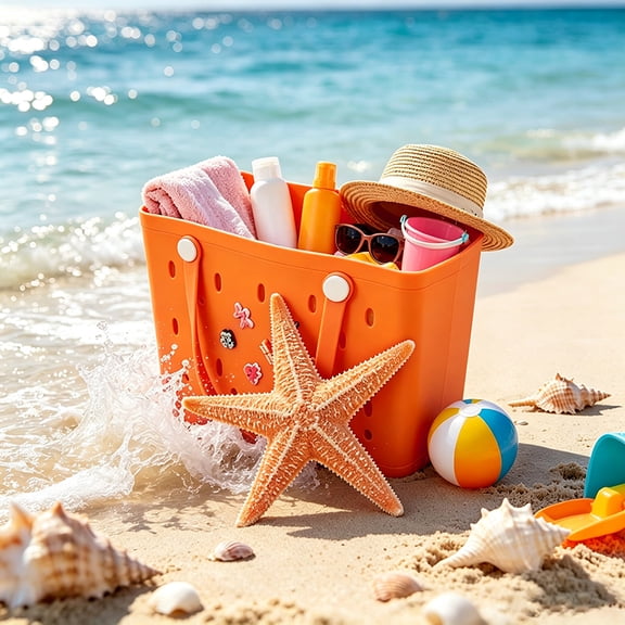 Medium EVA Beach Tote Bag, Waterproof Washable Portable Open Tote Bag for Beach, Pool, Outdoor Sports Travel`