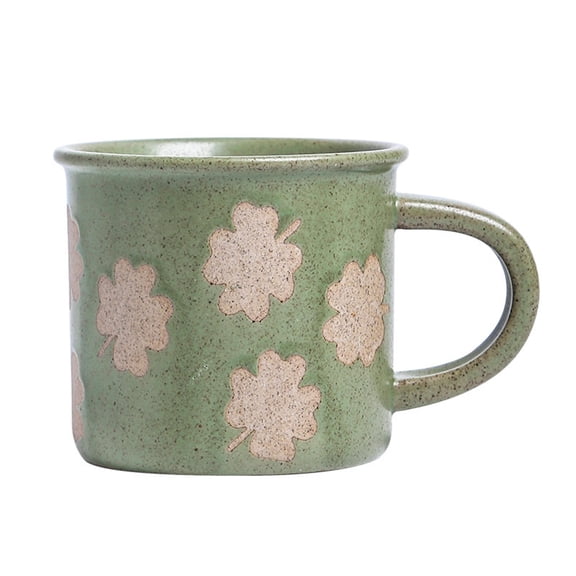 Medium-sized Stoneware Coffee Mug with Retro Leaf Pattern and Hand-painted Pattern