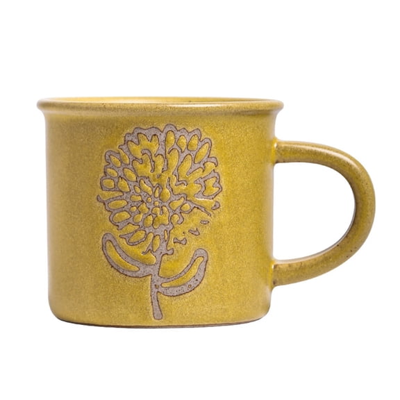 Medium-sized Stoneware Coffee Mug with Vintage Chrysanthemum Pattern and Hand-painted Pattern