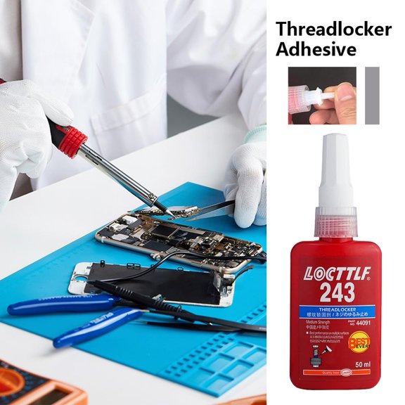 Medium strength threadlocker adhesive - 50ml, secures bolts & nuts, prevents loosening, general purpose for metal assemblies