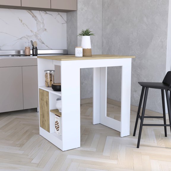 Medium-width Multicolor Kitchen Island with Push-to-open System and Side Shelves for Kitchen Function and Display