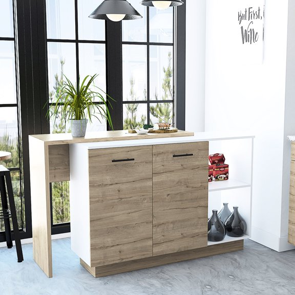 Medium - width Rectangular Island for Kitchen | Work as Auxiliary Dining Table | Made of Particle Board | Three Interior Shelves for Keeping Items