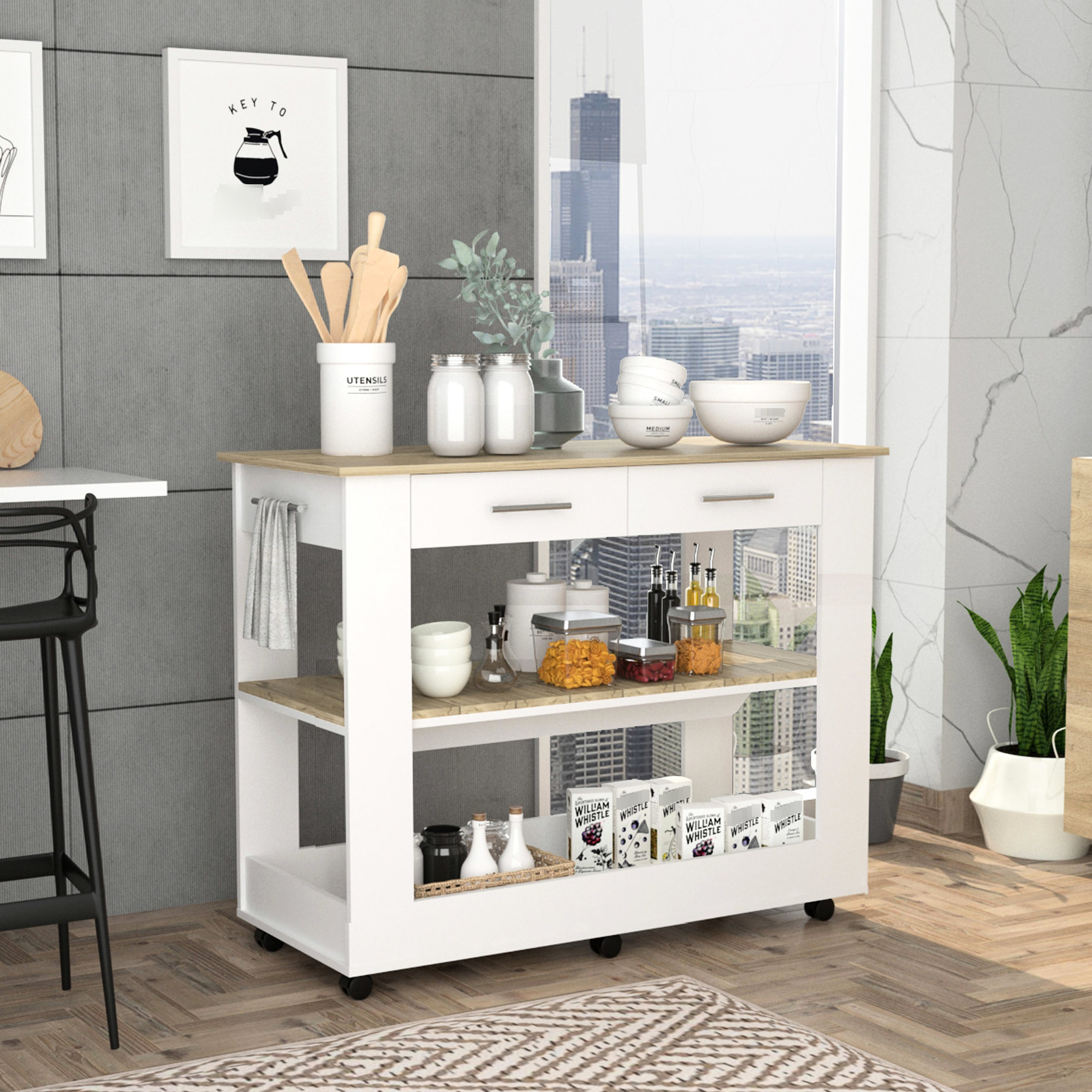 Kitchen Island Long Rectangular Medium-width Rectangular Kitchen Island | Ideal for Dining Room with ...
