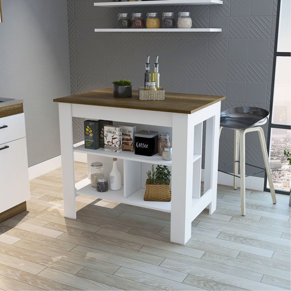 Medium-width Rectangular Kitchen Island with Three Shelves / Spacious Surface for Meal Prepping