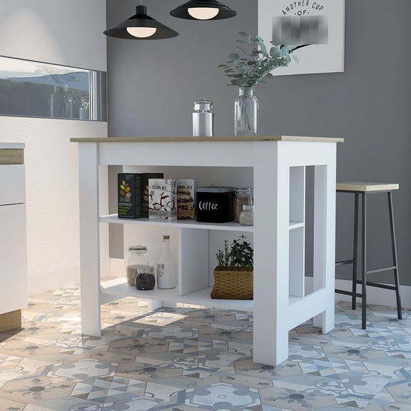 Medium - width, stationary - Three shelves for utensils - In dining room - Spacious area for prep