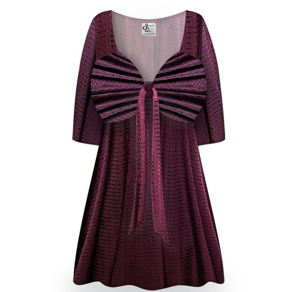 MediumTall Women Tunic Casual Burgundy Mirror Reflection Designer Print Elegant Draw-Tie V-Neck Loose Babydoll Shirt Blouse