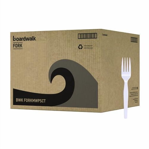 Mediumweight Polystyrene Cutlery, Fork, Plastic, White, 100/Box, 10 Boxes/Carton | Bundle of 2