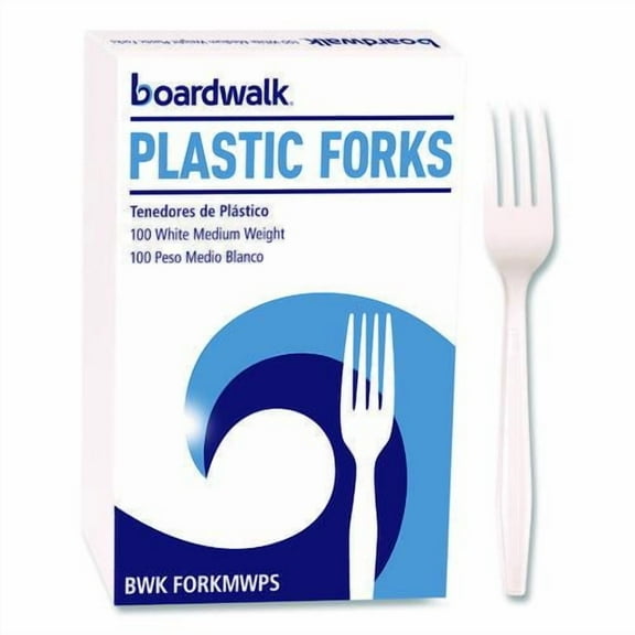 Mediumweight Polystyrene Cutlery, Fork, Plastic, White, 100/Box | Bundle of 2