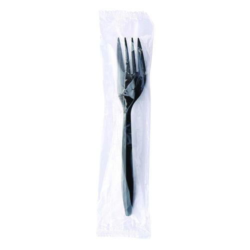 Mediumweight Wrapped Polypropylene Cutlery, Fork, Plastic, Black, 1,000/Carton | Bundle of 2