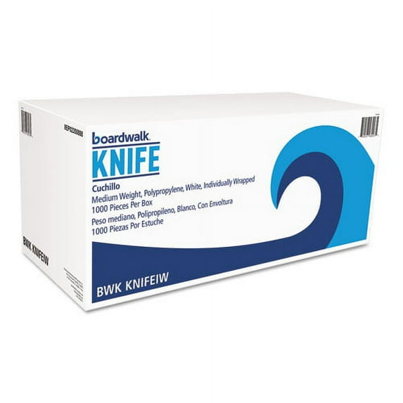 Mediumweight Wrapped Polypropylene Cutlery, Knives, White, 1,000/carton | Bundle of 2 Cartons