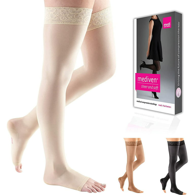 Mediven Sheer and Soft 20-30 mmHg Thigh w/ Beaded Silicone Top Band Wheat  II - Ankle 8-8.75 inches
