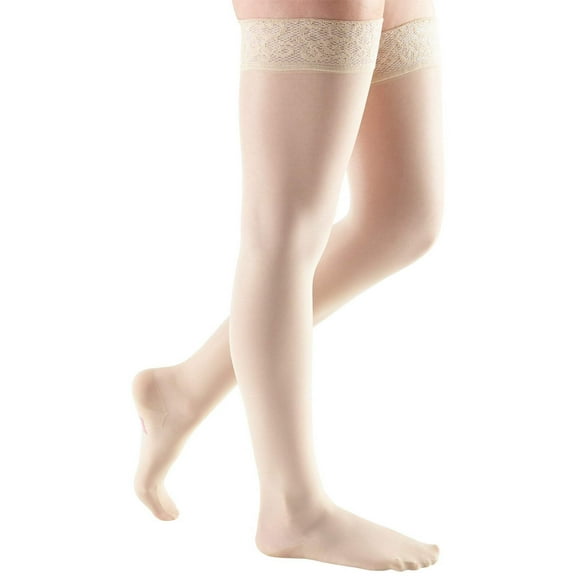 Mediven Sheer and Soft 30-40 mmHg Thigh w/ Lace Silicone Top Band CT Wheat VI - Ankle 12-13 inches