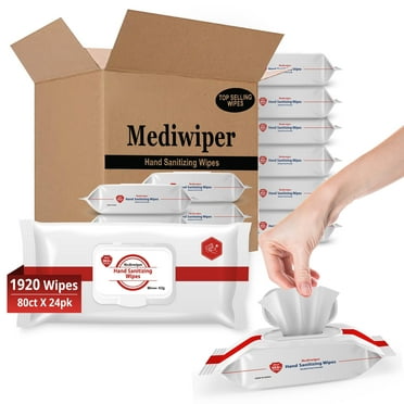 Mediwiper 1920 (80ct*24pk) Wipes Disposable Sanitizing Alcohol-Free Hand Wipes, Unscented Wet Wipes