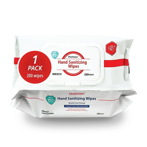Mediwiper 200 Wipes (200ct*1pk) Non Alcohol Hand Sanitizing Wipes Wet Wipes