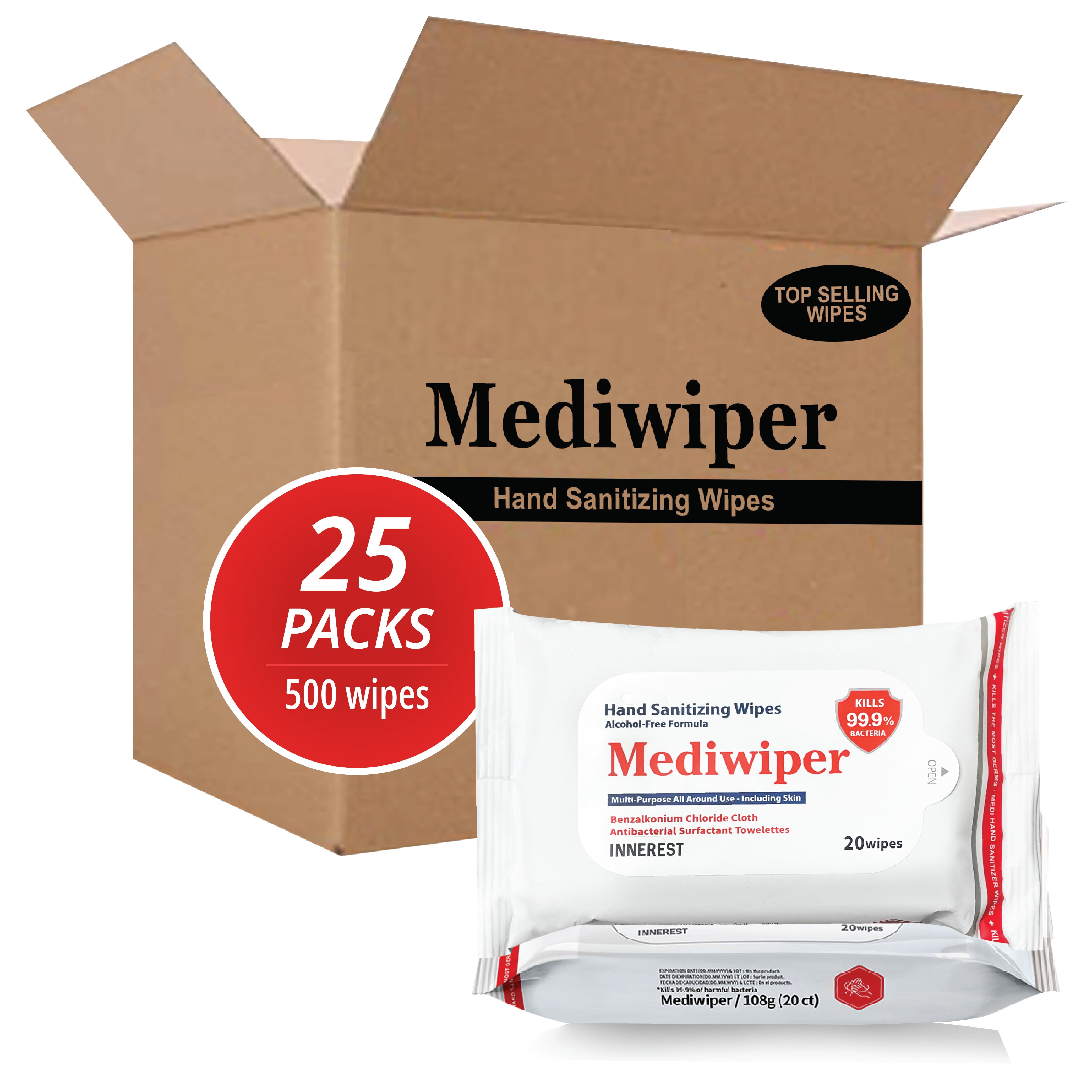 Mediwiper 500 Wipes Antibacterial Hand Wipes Non Alcohol Hand