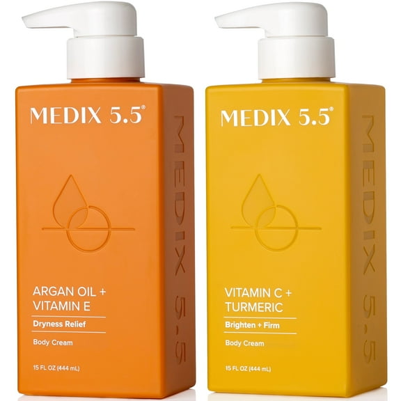 Medix 5.5 Vitamin C + Turmeric Body Cream + Medix 5.5 Argan Oil + Vitamin E Body Cream. Set of Two 15 fl oz