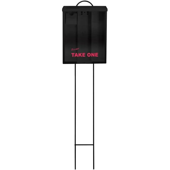 Mediz Outdoor Real Estate Brochure Box, Attached Yard Stake, Holds 250 8.5 x 11 Documents and 60 Business Cards, Flyer Literature Marketing Stand (1 Pack - Black)