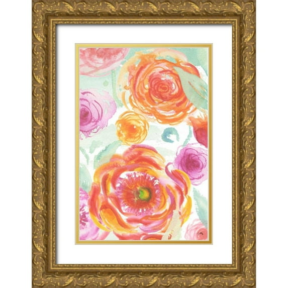 Medley, Elizabeth 11x14 Gold Ornate Wood Framed with Double Matting Museum Art Print Titled - Colorful Roses II