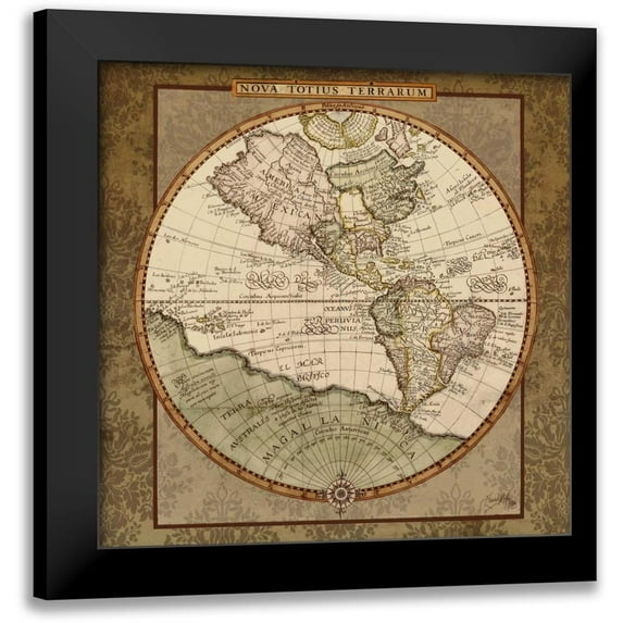 Medley, Elizabeth 12x12 Black Modern Framed Museum Art Print Titled - Damask World Map I