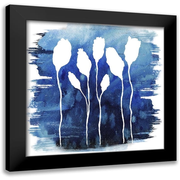 Medley, Elizabeth 12x12 Black Modern Framed Museum Art Print Titled - Florals on Blue Hue I