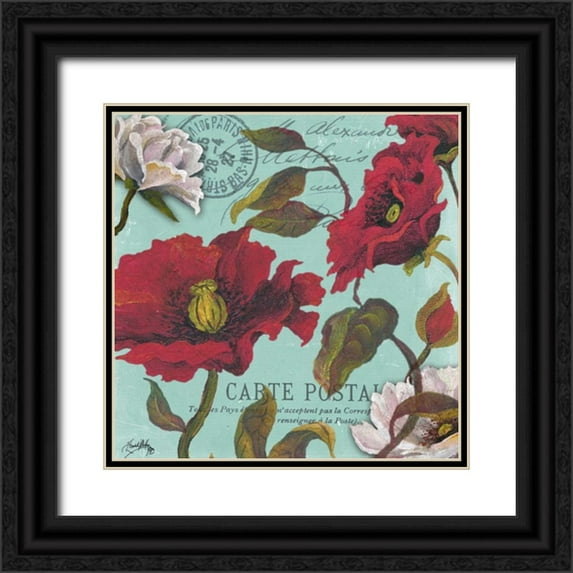Medley, Elizabeth 12x12 Black Ornate Wood Framed with Double Matting Museum Art Print Titled - Paris Aqua Flowers I