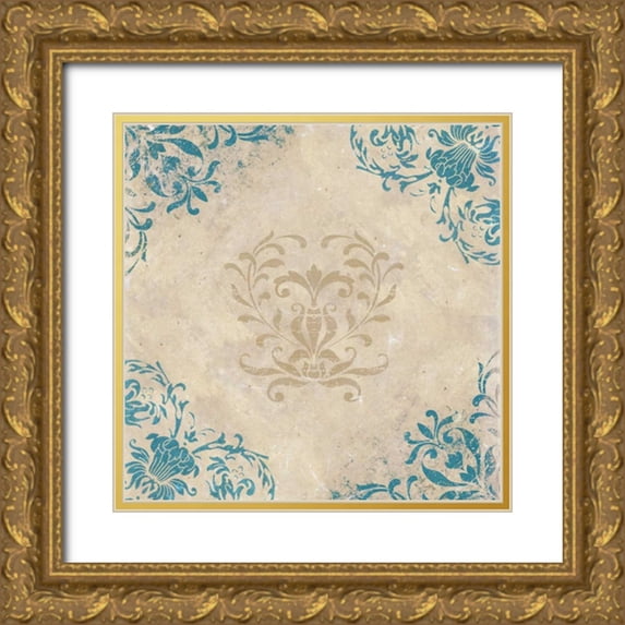 Medley, Elizabeth 12x12 Gold Ornate Wood Framed with Double Matting Museum Art Print Titled - Teal Flourish II