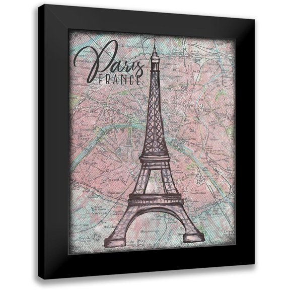 Medley, Elizabeth 12x14 Black Modern Framed Museum Art Print Titled - Map of Paris