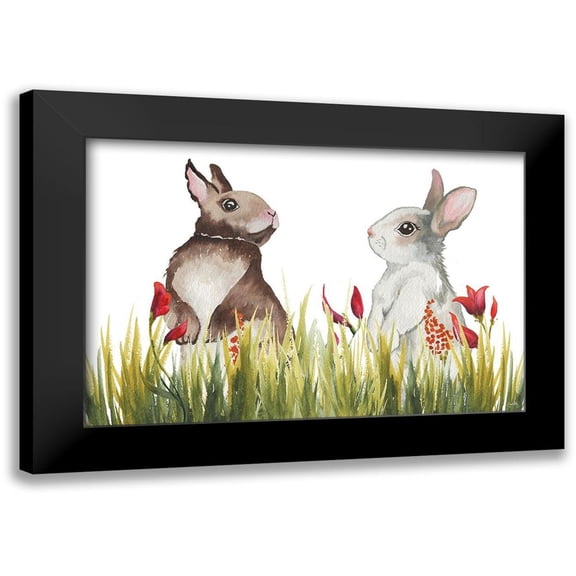 Medley, Elizabeth 14x11 Black Modern Framed Museum Art Print Titled - Bunnies Among the Flowers I