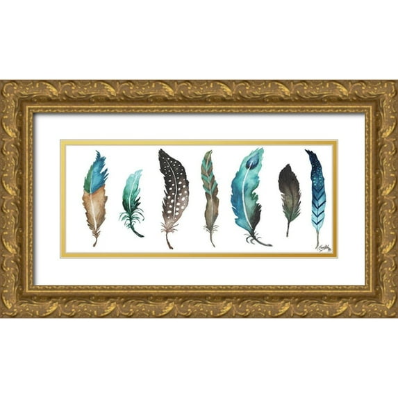 Medley, Elizabeth 14x8 Gold Ornate Wood Framed with Double Matting Museum Art Print Titled - Fetching Feathers II