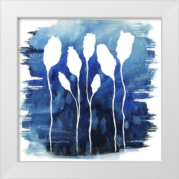 Medley, Elizabeth 15x15 White Modern Wood Framed Museum Art Print Titled - Florals on Blue Hue I
