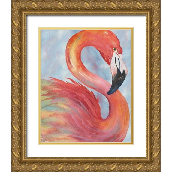 Medley, Elizabeth 15x18 Gold Ornate Wood Framed with Double Matting Museum Art Print Titled - Tropical Flamingo