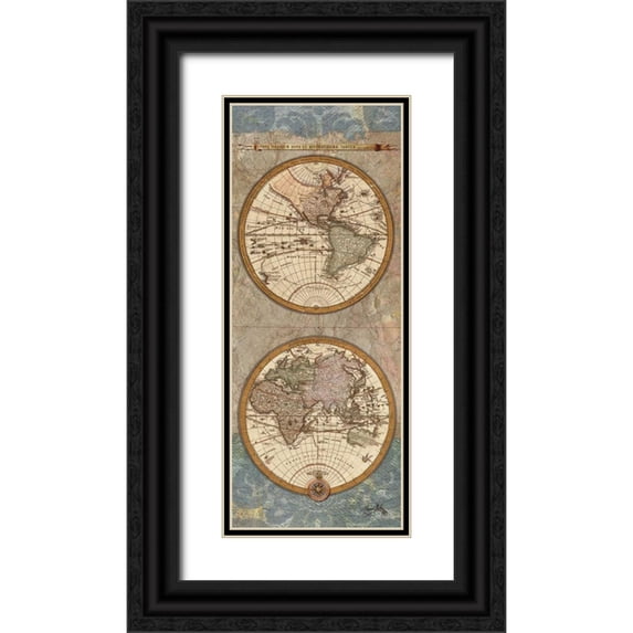 Medley, Elizabeth 15x32 Black Ornate Wood Framed with Double Matting Museum Art Print Titled - World Map Panel I