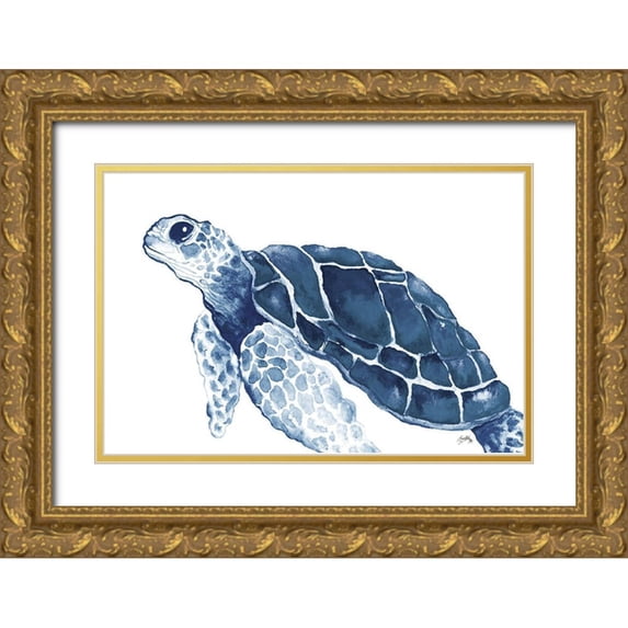 Medley, Elizabeth 18x13 Gold Ornate Wood Framed with Double Matting Museum Art Print Titled - Turtle in the Blues