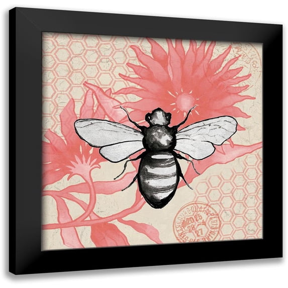 Medley, Elizabeth 20x20 Black Modern Framed Museum Art Print Titled - Bee on Pink Flower Square