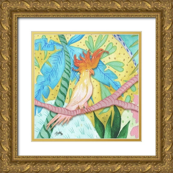 Medley, Elizabeth 20x20 Gold Ornate Wood Framed with Double Matting Museum Art Print Titled - Playful Parrot