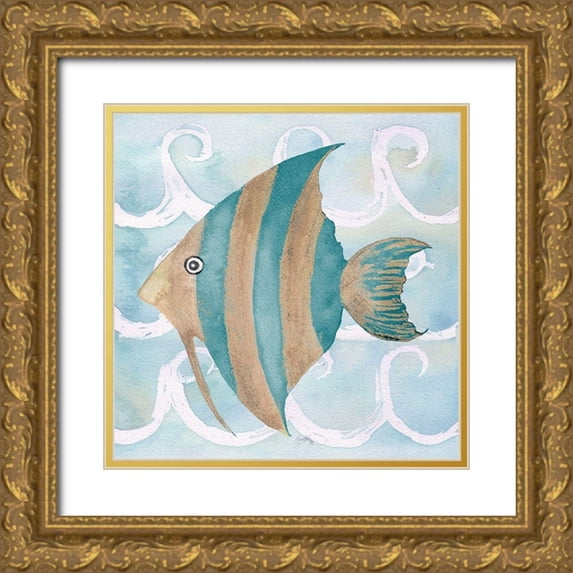 Medley, Elizabeth 20x20 Gold Ornate Wood Framed with Double Matting Museum Art Print Titled - Sea Creatures on Waves IV