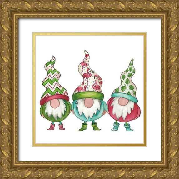 Medley, Elizabeth 20x20 Gold Ornate Wood Framed with Double Matting Museum Art Print Titled - Tropical Gnomes