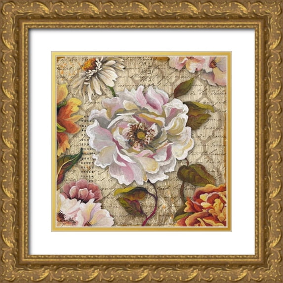Medley, Elizabeth 20x20 Gold Ornate Wood Framed with Double Matting Museum Art Print Titled - White Floral Inscription II