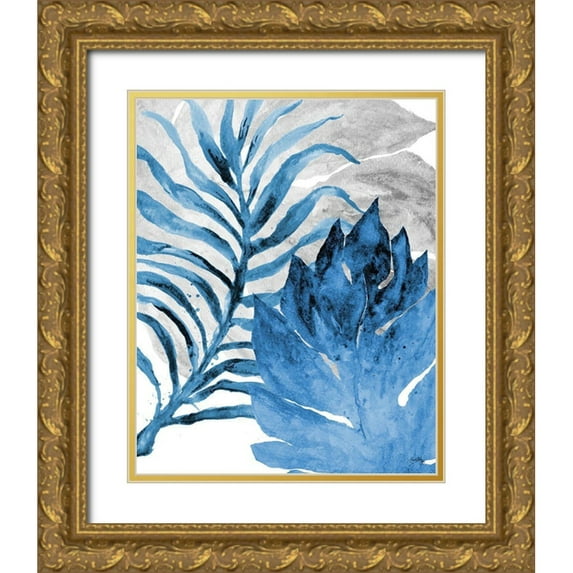 Medley, Elizabeth 20x24 Gold Ornate Wood Framed with Double Matting Museum Art Print Titled - Blue Fern and Leaf I