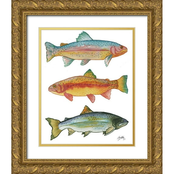 Medley, Elizabeth 20x24 Gold Ornate Wood Framed with Double Matting Museum Art Print Titled - Lake Fishing