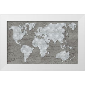 Medley, Elizabeth 24x16 White Modern Wood Framed Museum Art Print Titled - World Map On Script