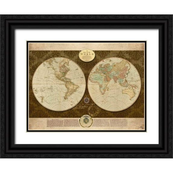 Medley, Elizabeth 24x19 Black Ornate Wood Framed with Double Matting Museum Art Print Titled - Map of World