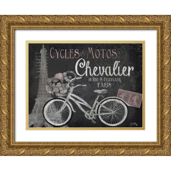 Medley, Elizabeth 24x19 Gold Ornate Wood Framed with Double Matting Museum Art Print Titled - Paris Bike on Chalk Border I