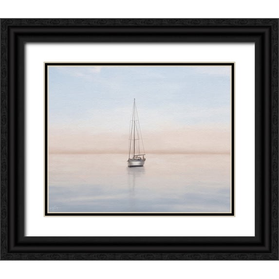 Medley, Elizabeth 24x20 Black Ornate Wood Framed with Double Matting Museum Art Print Titled - Quiet Morning Sail