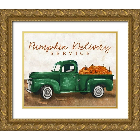 Medley, Elizabeth 24x20 Gold Ornate Wood Framed with Double Matting Museum Art Print Titled - Pumpkin Delivery Service