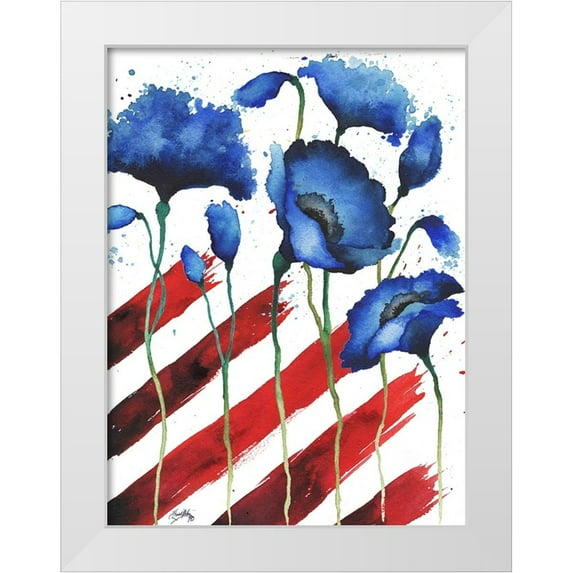 Medley, Elizabeth 25x32 White Modern Wood Framed Museum Art Print Titled - Patriotic Floral II
