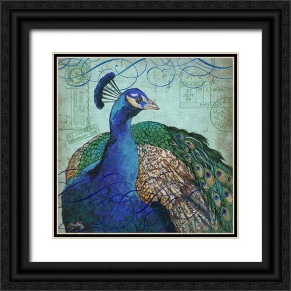 Medley, Elizabeth 26x26 Black Ornate Wood Framed with Double Matting Museum Art Print Titled - Parisian Peacock I