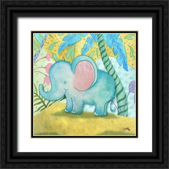 Medley, Elizabeth 26x26 Black Ornate Wood Framed with Double Matting Museum Art Print Titled - Playful Elephant
